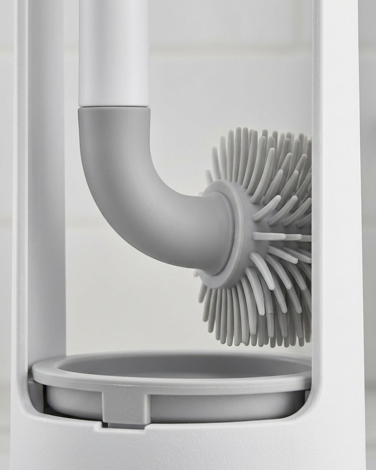 Zelfy Curved Silicone Toilet Brush with Open Drain Holder 44 cm White Gray - Detail view