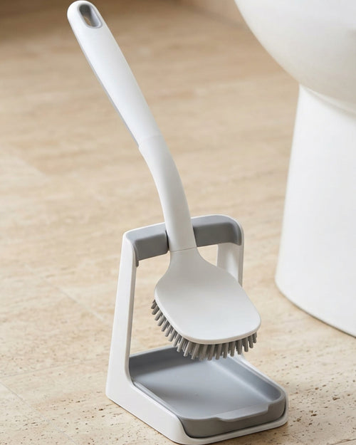 Zelfy Curved Silicone Toilet Brush with Open Drain Holder 44 cm White Gray - Lifestyle view
