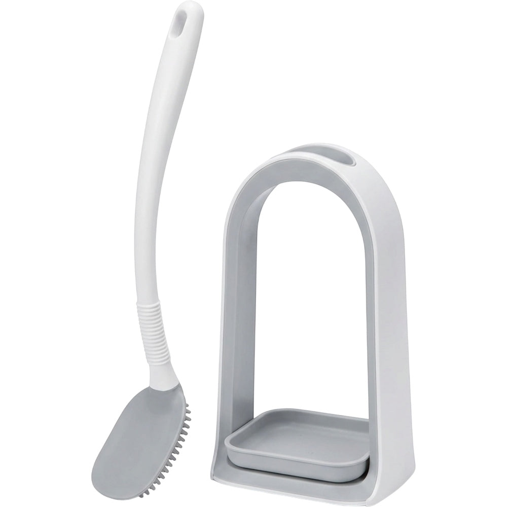 Zelfy Curved Silicone Toilet Brush with Open Drain Holder 44 cm White Gray - Product view
