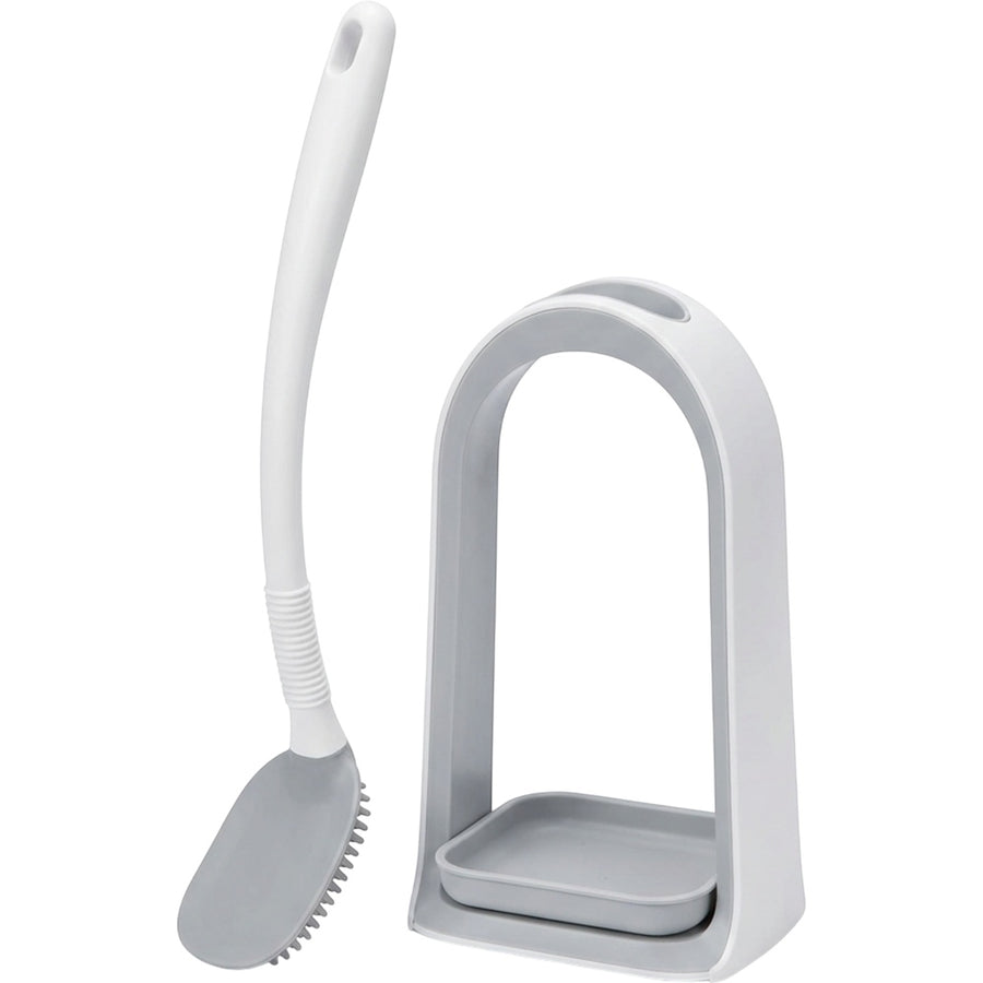 Zelfy Curved Silicone Toilet Brush with Open Drain Holder 44 cm White Gray