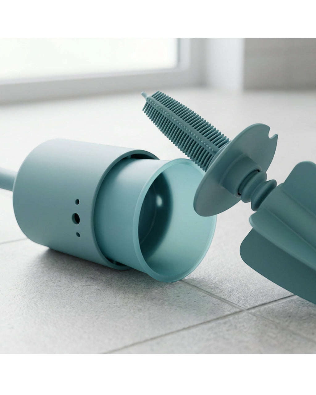 Zelfy Dual-Edge Silicone Toilet Brush with Enclosed Base 43 cm Teal - Detail view