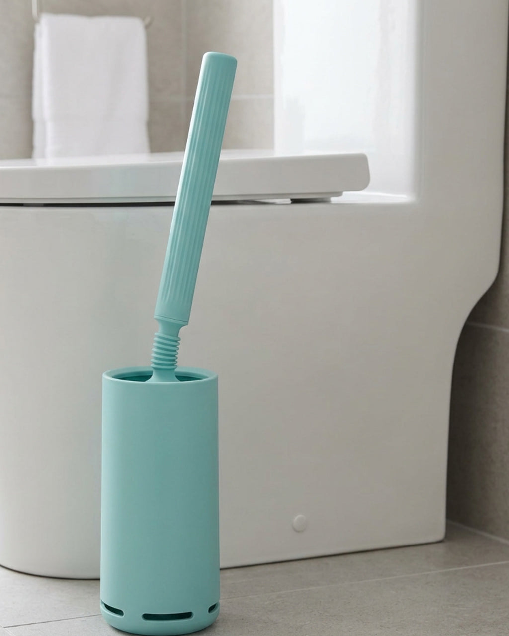 Zelfy Dual-Edge Silicone Toilet Brush with Enclosed Base 43 cm Teal - Lifestyle view
