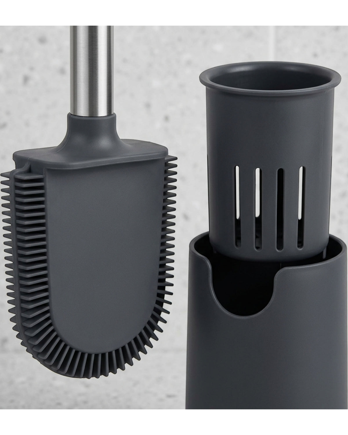 Zelfy Flat Silicone Toilet Brush with Vented Holder 42 cm Charcoal - Detail view