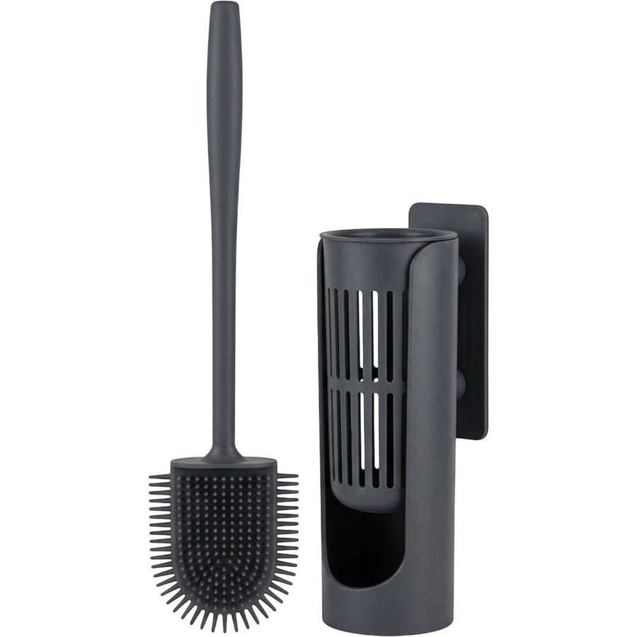 Zelfy Flat Silicone Toilet Brush with Vented Holder 42 cm Charcoal